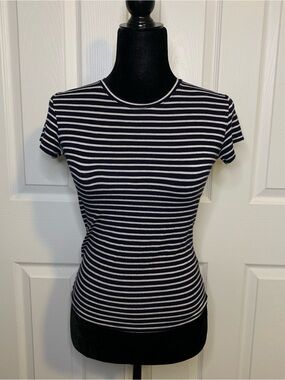 Classic Dark Navy and White Striped Short-Sleeve Tee